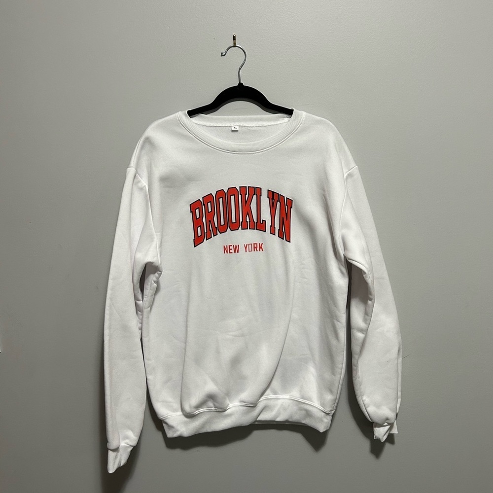 Brooklyn New York White Crewneck Hoodie